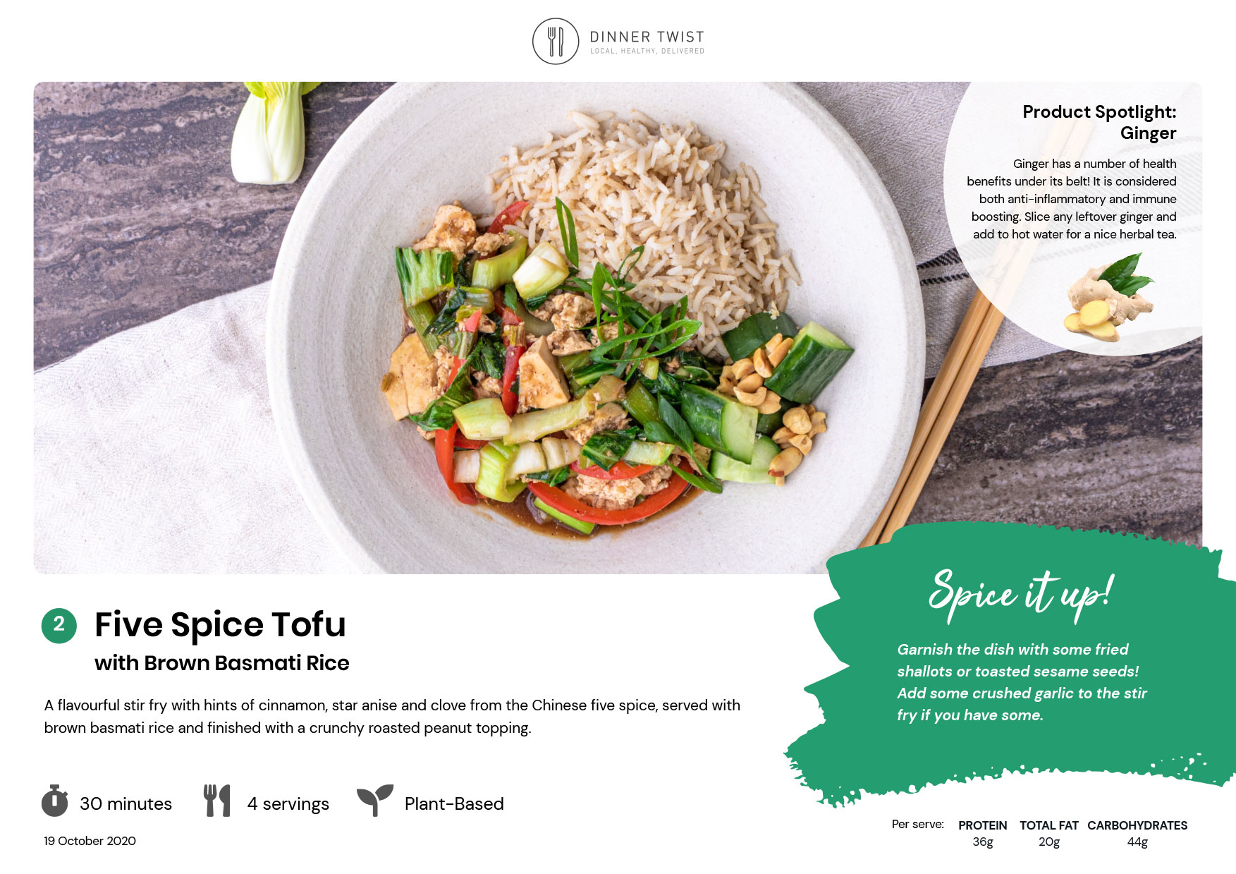 Five Spice Tofu with Brown Basmati Rice | Dinner Twist