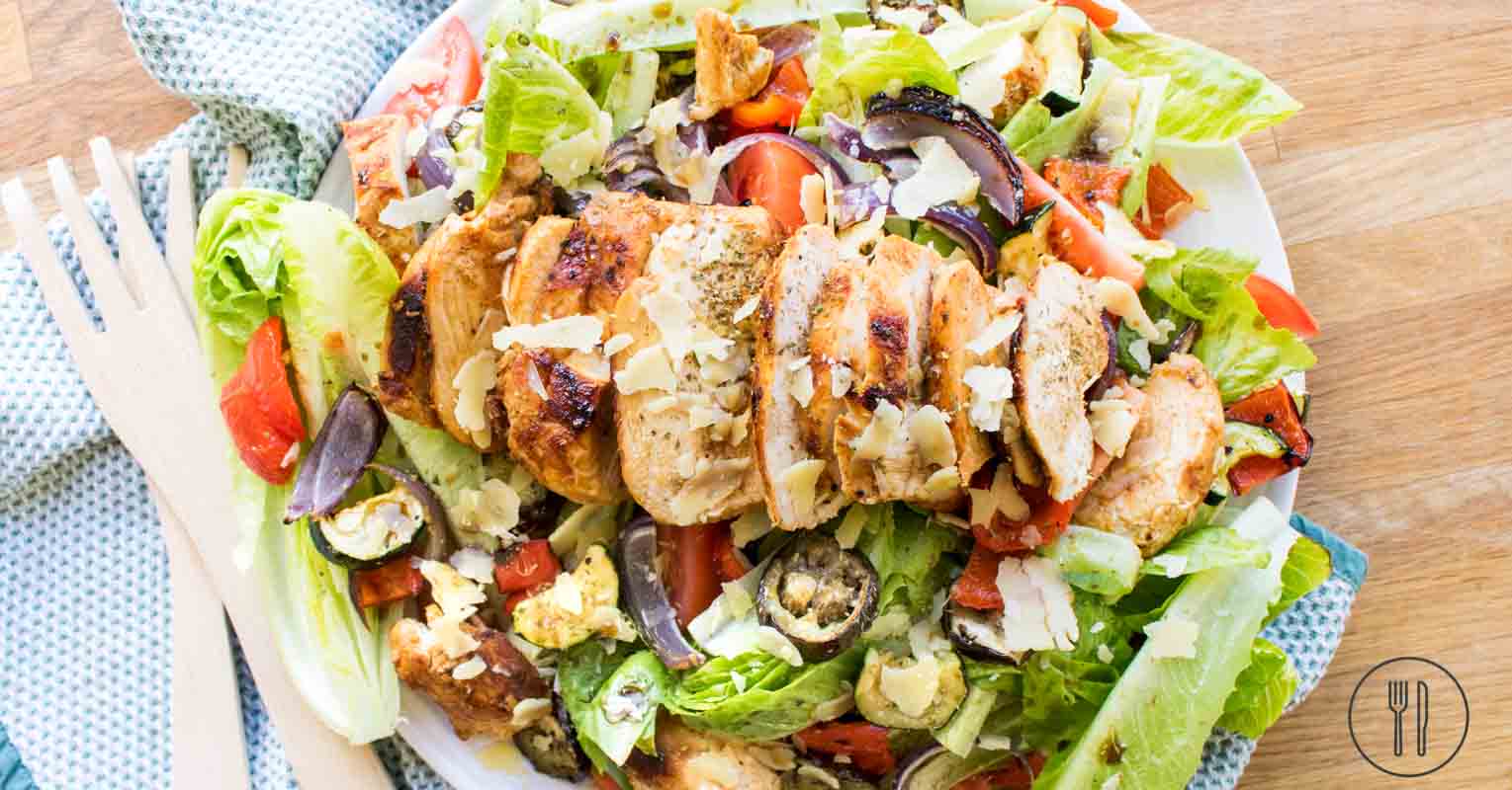 Paprika Chicken salad with roasted veggies & balsamic drizzle | Dinner ...