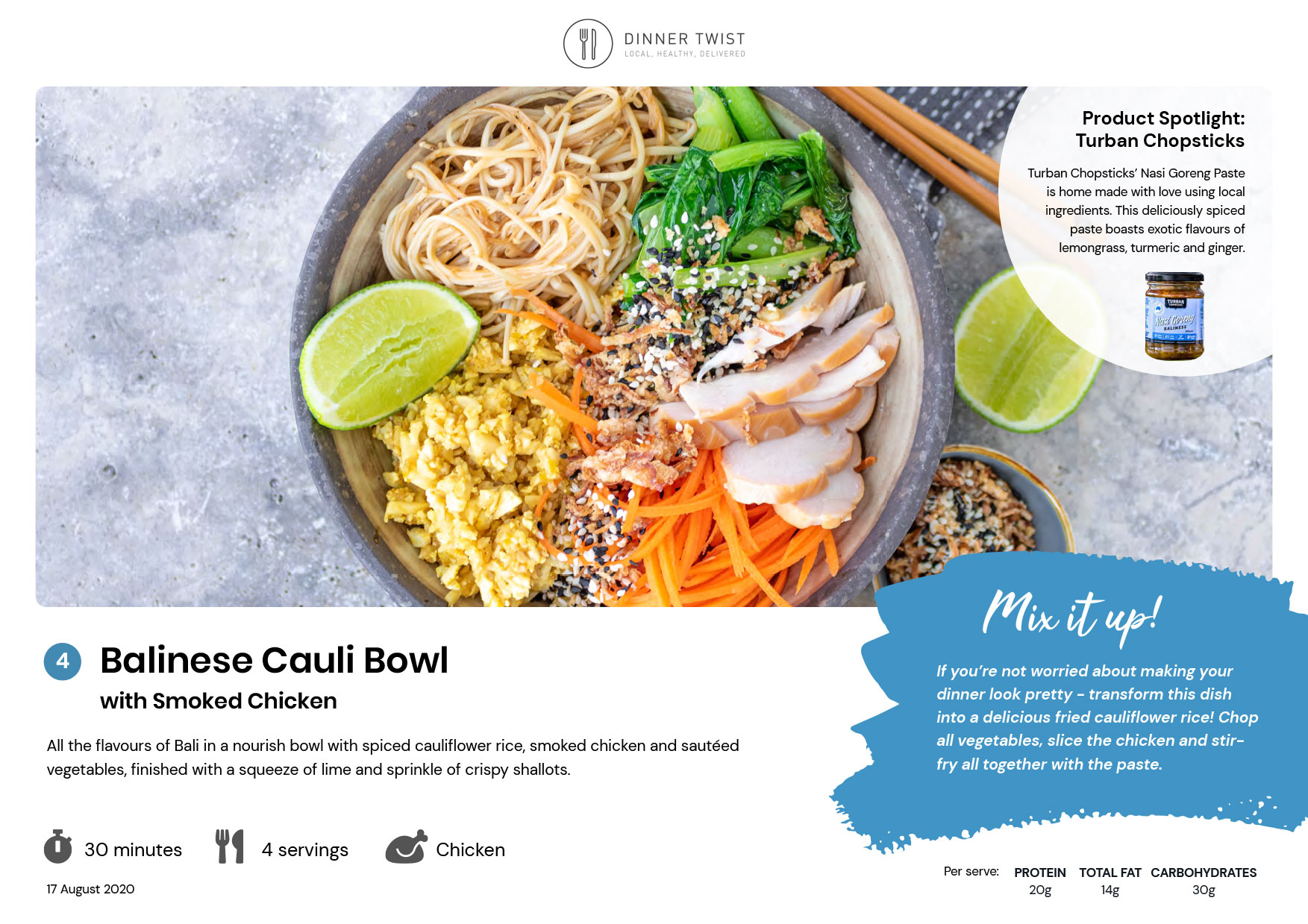 Balinese Cauli Bowl with Smoked Chicken | Dinner Twist