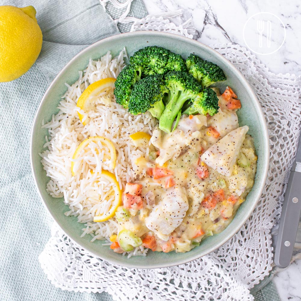 Creamy Fish Mornay with Lemon Rice Dinner Twist