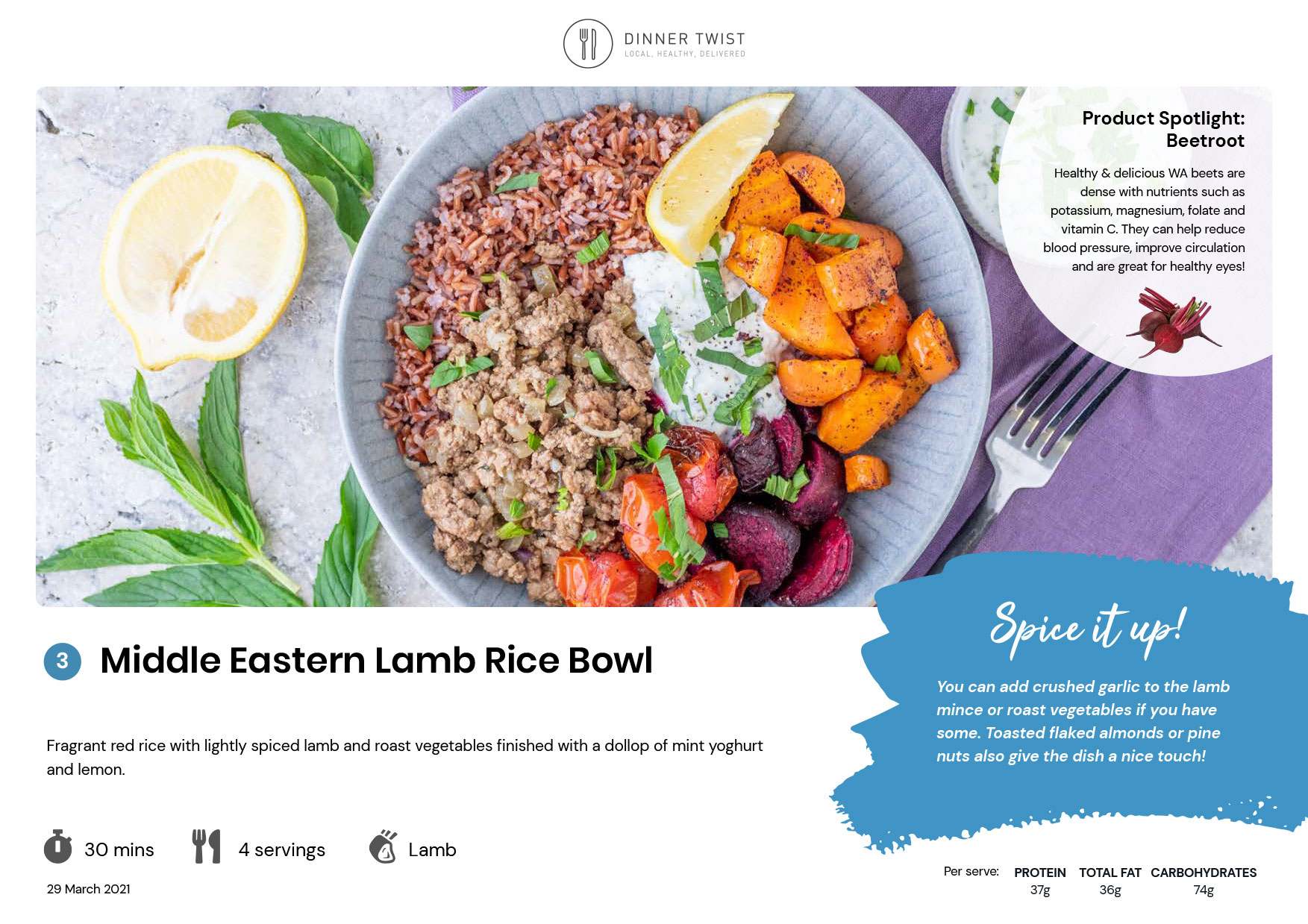 Middle Eastern Lamb Rice Bowl | Dinner Twist