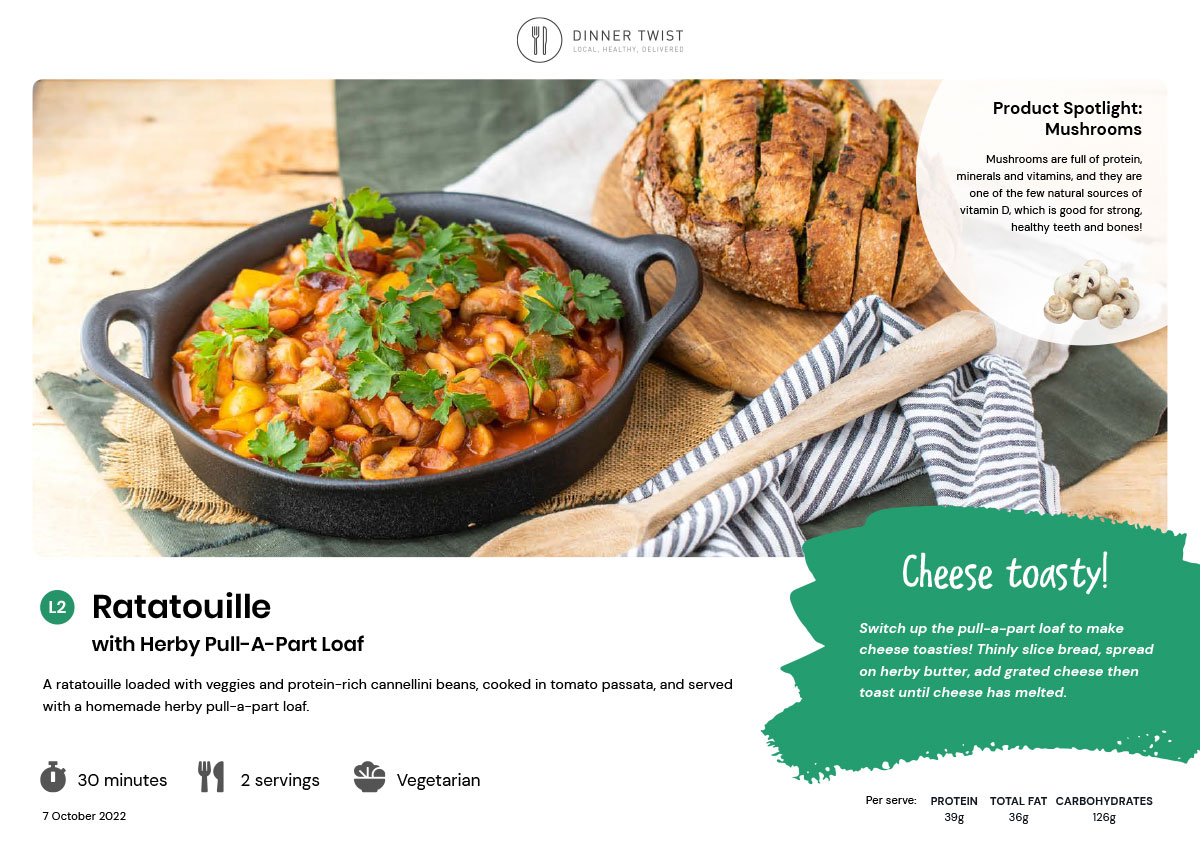 Ratatouille with herby pull a part bread dinner twist